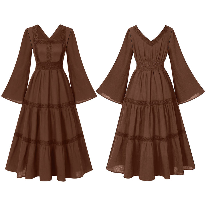 Damen romantisches Maxikleid mit Carmen-Ausschnitt, Puffärmeln, tailliertem Mieder und seitlicher Raffung – Valéora