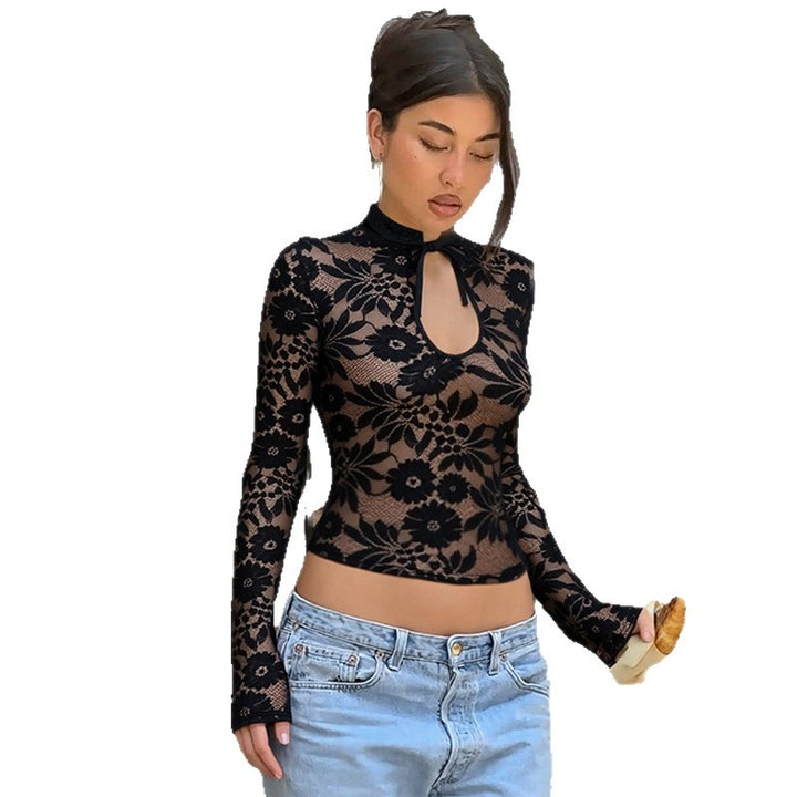 Damen Elegantes Spitzenoberteil mit hochgeschlossenem Design und floralem Muster Echo Archiv