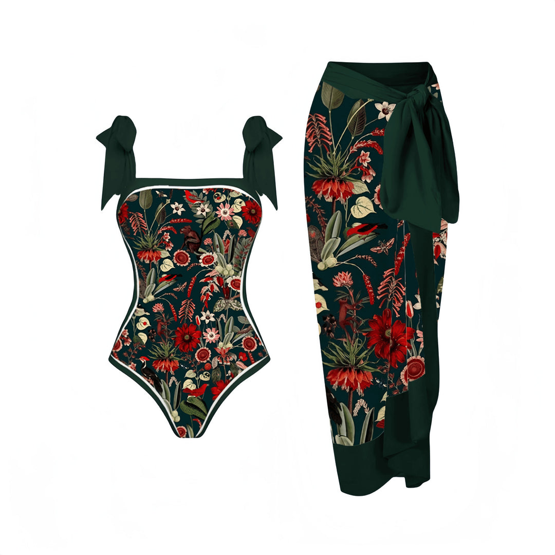 Damen Eleganter Badeanzug mit passendem Wickelrock Echo Archiv