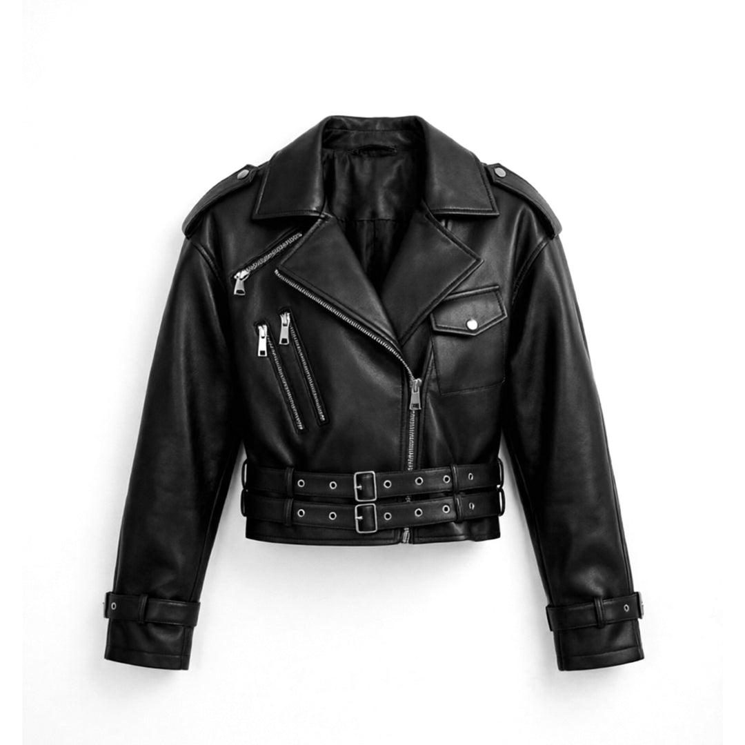 Damen Modische Bikerjacke mit Taillengürtel Echo Archiv