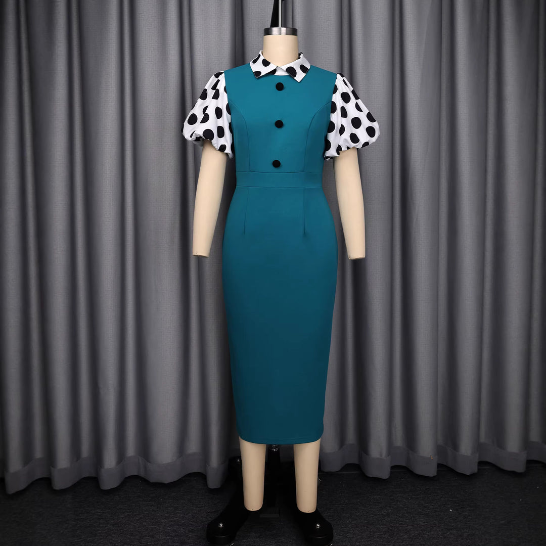 Damen figurbetontes Midi-Kleid mit polka-dot Ärmeln Echo Archiv