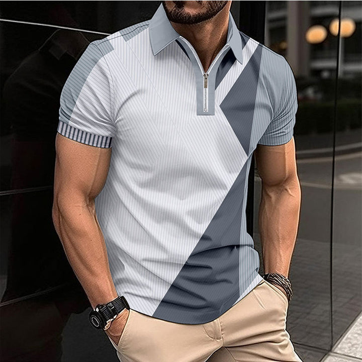 Herren Kurzarm Poloshirt mit modernem Reißverschluss und geometrischem Design Echoarchiv