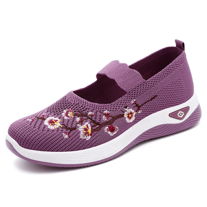 Damen nan bestickter Komfort-Ballerina mit elastischem Mary-Jane-Riemen, atmungsaktivem Strickoberteil und stoßdämpfender EVA-Keilsohle Echo Archiv