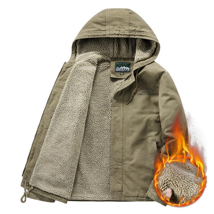 Herren Outdoor-Canvasjacke mit Voll-Sherpa-Innenfutter, Kapuze und Thermo-Isolierung Echo Archiv
