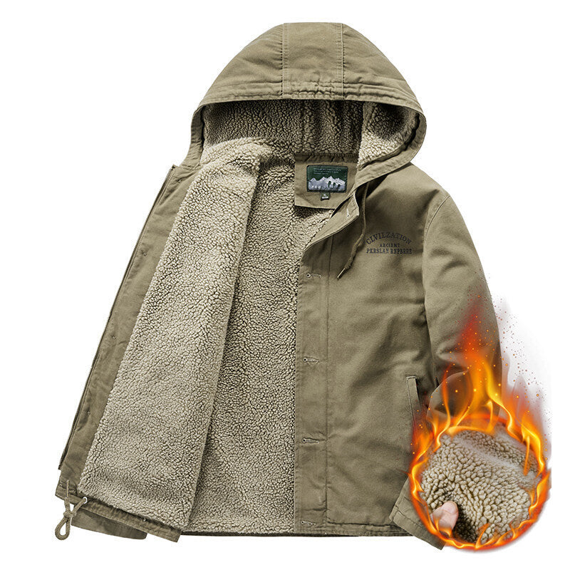 Herren Kapuzenjacke mit Sherpa-Futter und winddichter Canvas-Optik Echoarchiv