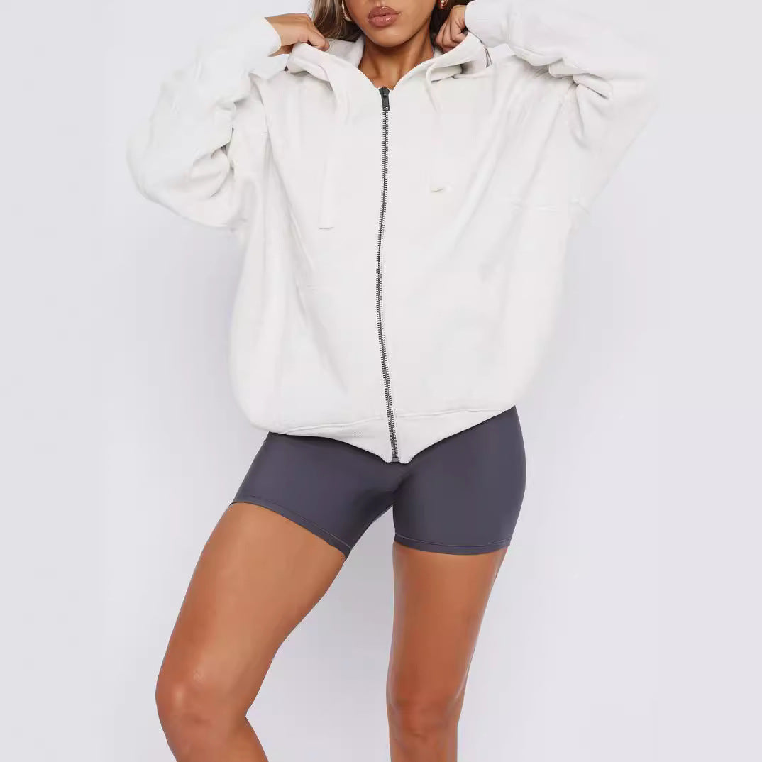 Damen Oversize Kapuzenjacke mit Reißverschluss und French-Terry-Futter – Avérine