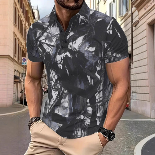 Herren Poloshirt mit kreativen Pinselstrich-Muster Echoarchiv