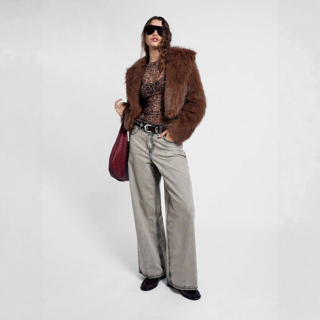 Damen nan figurnahes Netz-Longsleeve mit Leopardenmuster und seitlicher Raffung Echo Archiv