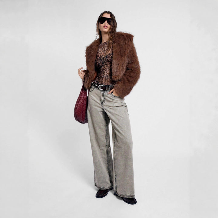 Damen nan figurnahes Netz-Longsleeve mit Leopardenmuster und seitlicher Raffung Echo Archiv