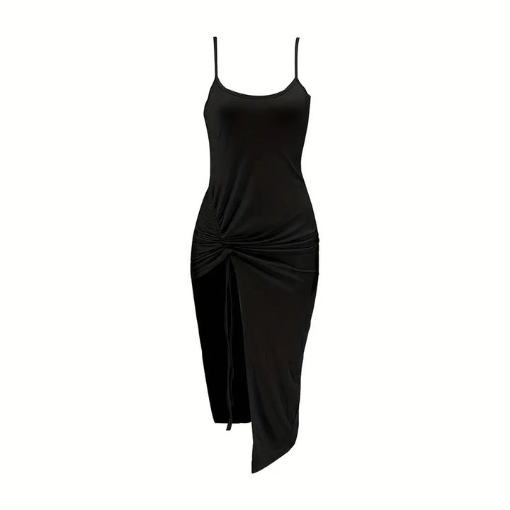 Damen figurbetontes Maxikleid mit seitlichen Rüschendetails und tiefem Schlitz Echo Archiv