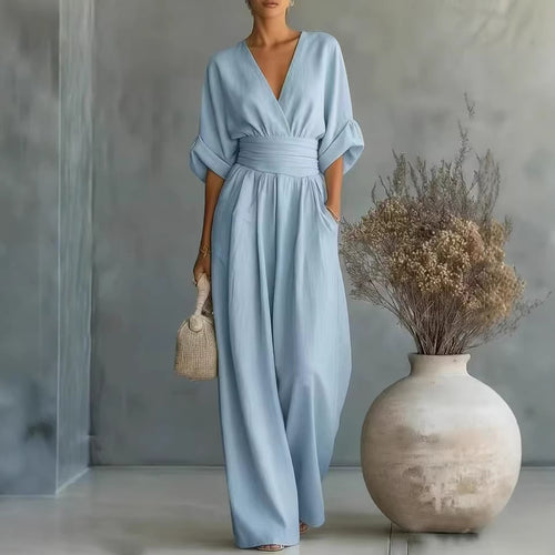 Damen Jumpsuit mit elegantem V-Ausschnitt und weitem Bein Echo Archiv