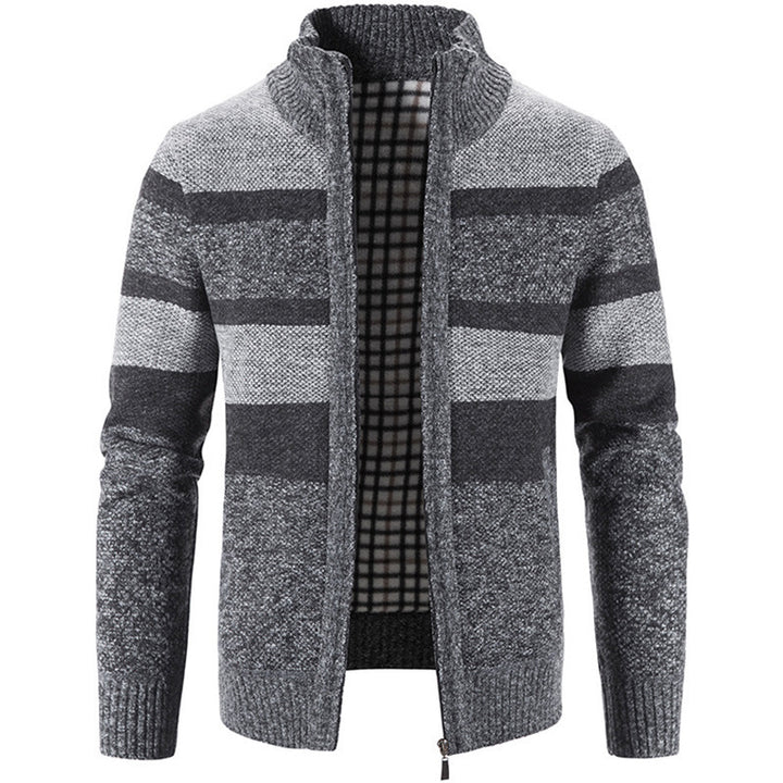 Herren Strickjacke mit hohem Kragen und kontrastierenden Mustern Echoarchiv