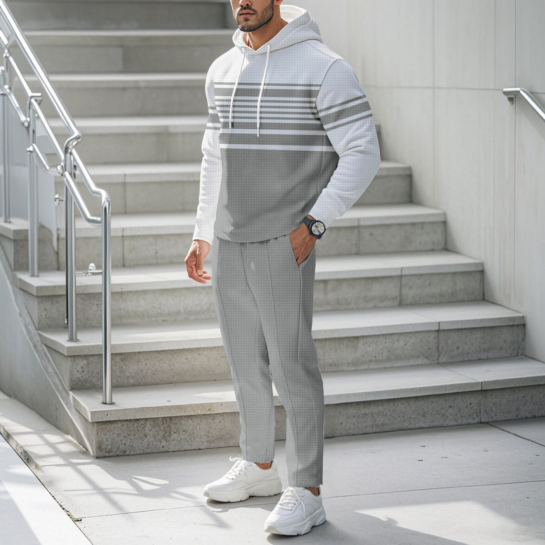 Herren Sportiver Hoodie mit strukturiertem Design und modischen Streifen – Cavarno