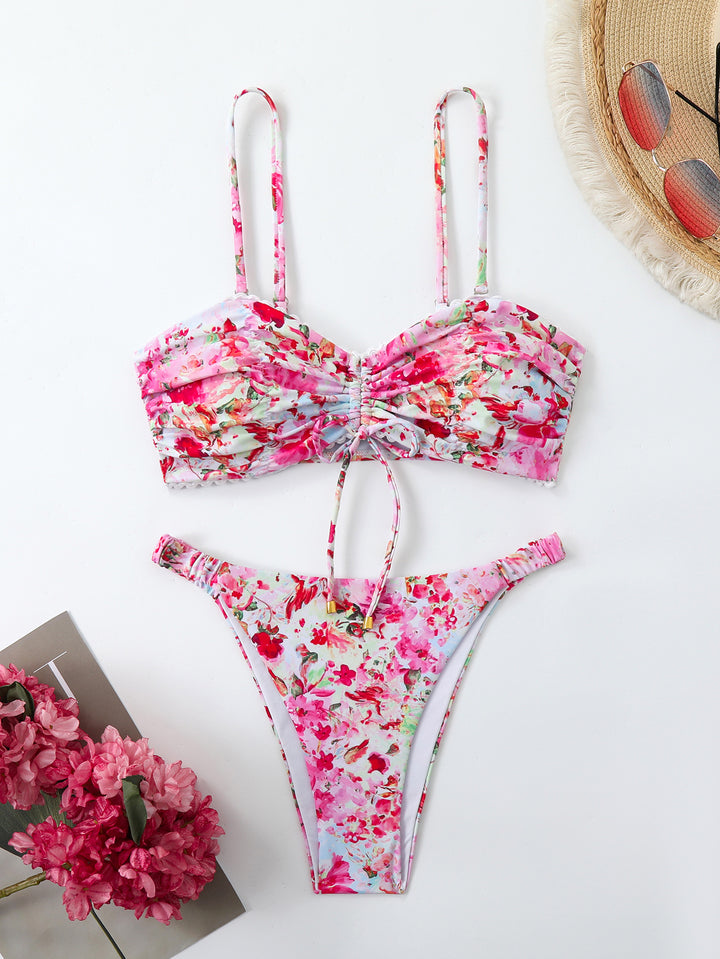 Damen-Bikini-Set mit Raffung und romantischem Blumendesign Echo Archiv