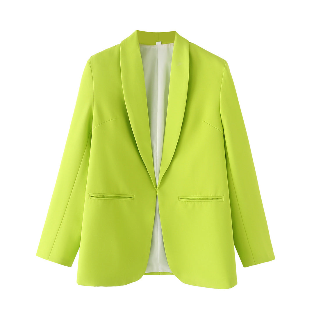 Damen eleganter Longblazer mit Schalkragen, unstrukturiertem Fall und paspelierten Leistentaschen – Valéne