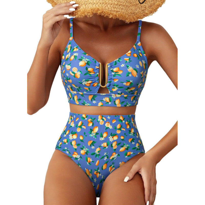 Damen Hoch geschnittener Bikini mit floralem Muster und Leo-Print Echo Archiv