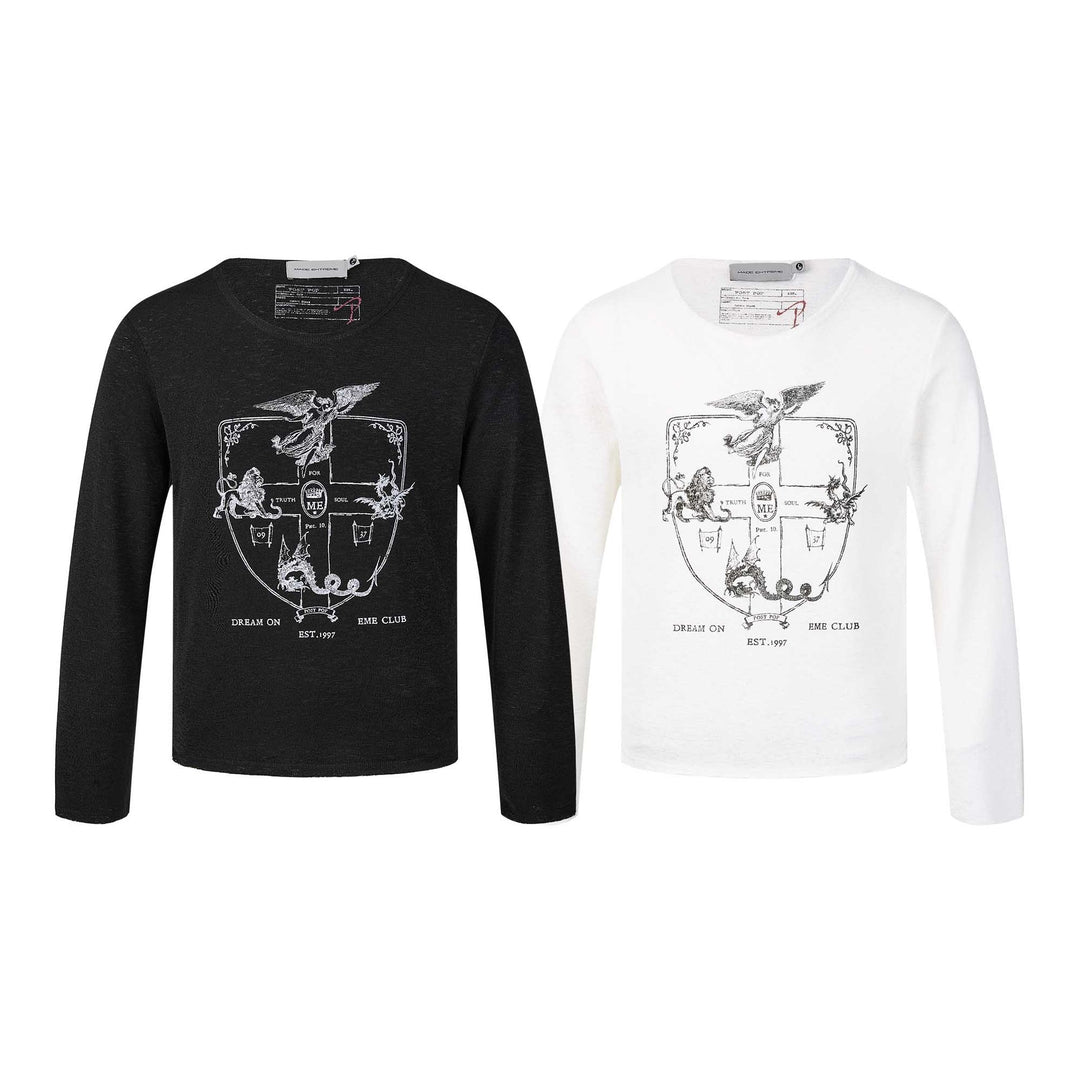 Unisex Langärmeliges Feinstrick-Shirt mit Wappenprint Echoarchiv
