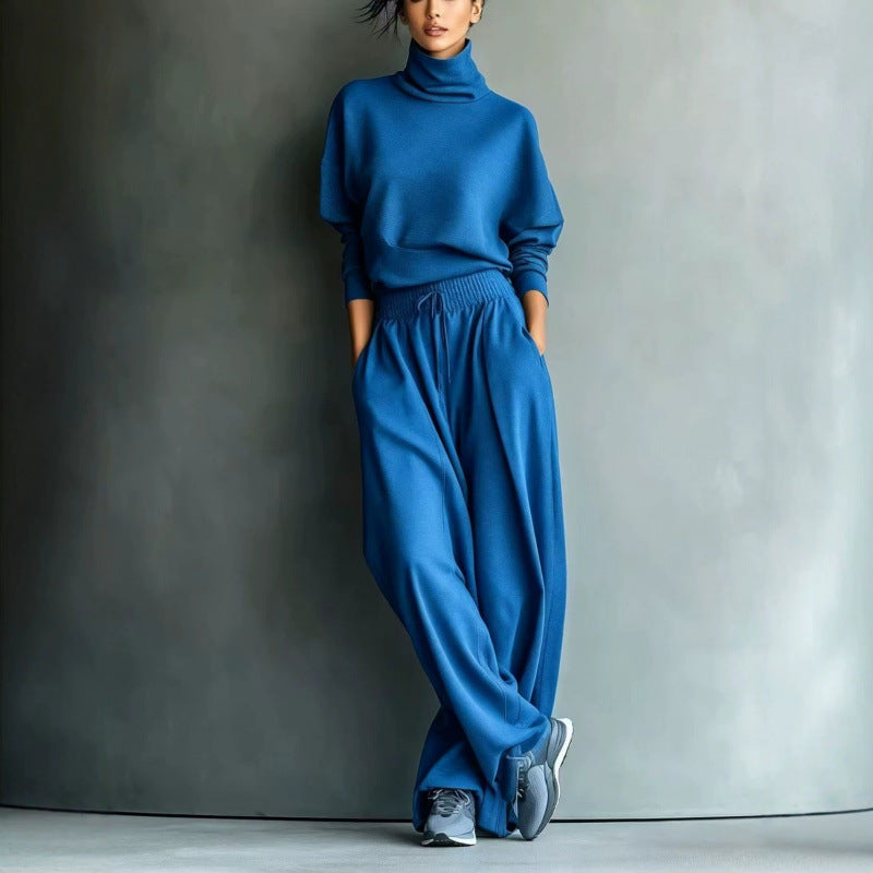 Damen Strick-Loungewear-Set mit Rollkragen und weiten Palazzo-Hosen – Élanora