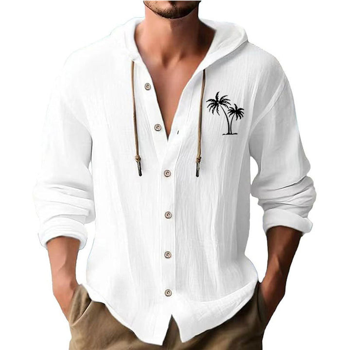 Herren lässiges Kapuzenshirt mit dekorativem Palmendruck und Knopfleiste Echoarchiv
