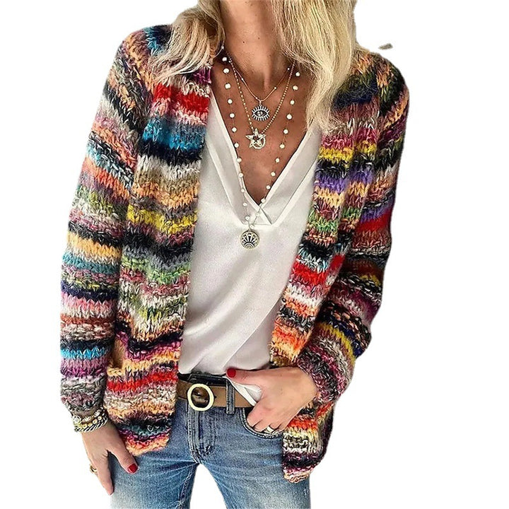 Damen Mehrfarbiger Strickcardigan mit offener Front, legerem Oversize-Schnitt und feinem Rippbündchen Echo Archiv