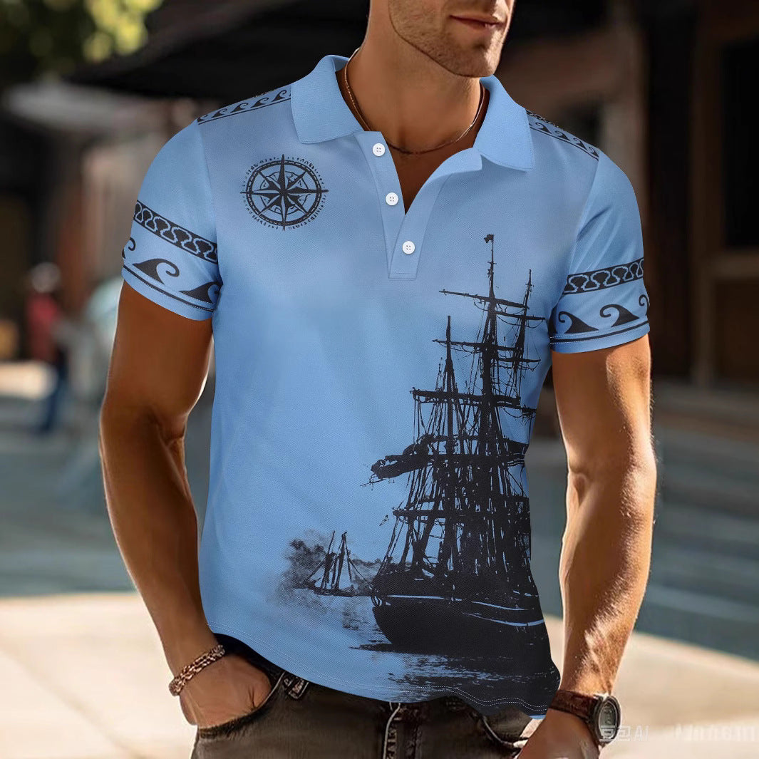Herren Poloshirt mit maritimem Motiv und modernem Schnitt Echoarchiv