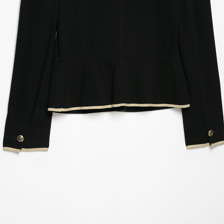 Damen Cropped Kurzblazer mit Stehkragen, Zierpaspel und Medaillonknöpfen Echoarchiv