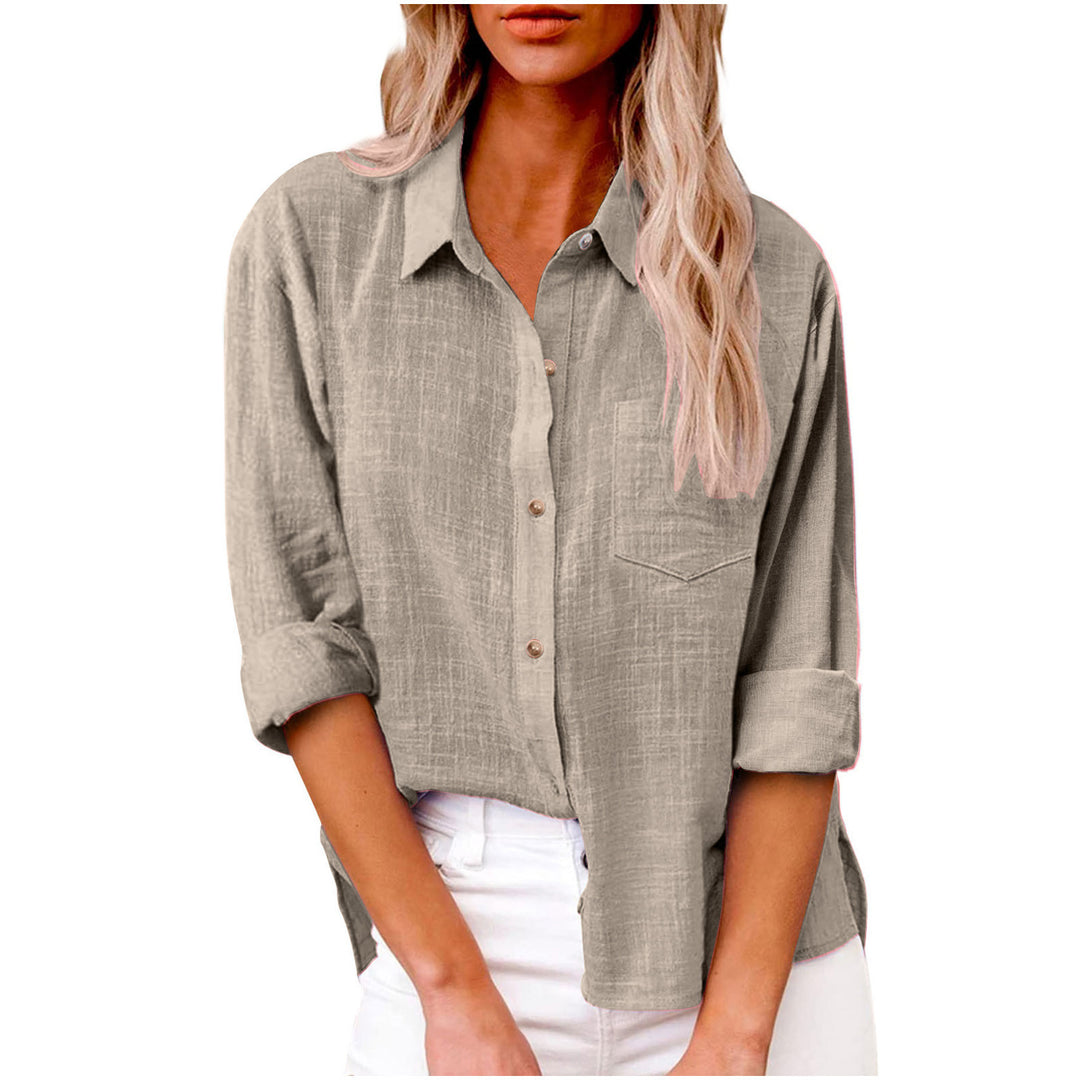 Damen nan oversized Leinen-Baumwollmix Hemdbluse mit Brusttasche und krempelbaren Ärmeln Echo Archiv
