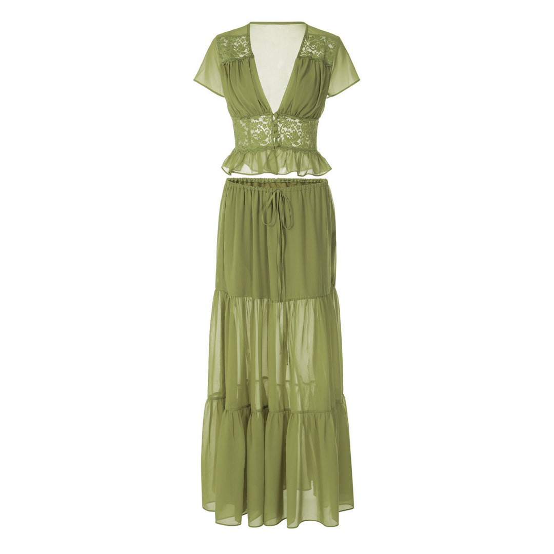 Damen Lässiges Maxi-Kleid mit eleganter Raffung und cropped Top Echo Archiv