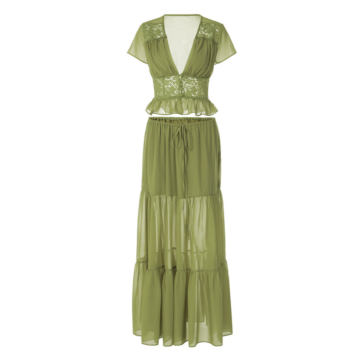 Damen Lässiges Maxi-Kleid mit eleganter Raffung und cropped Top Echo Archiv