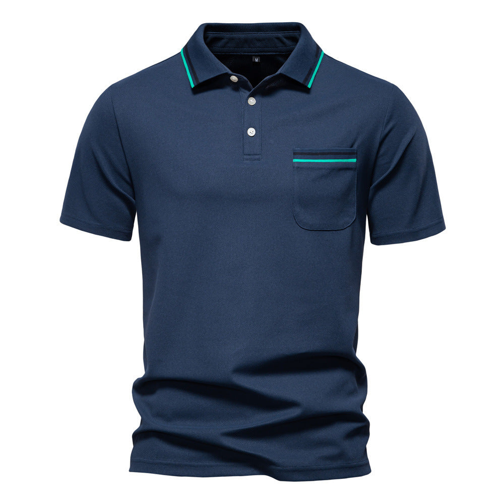 Herren nan modernes Poloshirt mit aufgesetzter Brusttasche und Kontrastbesatz am Polokragen Echo Archiv