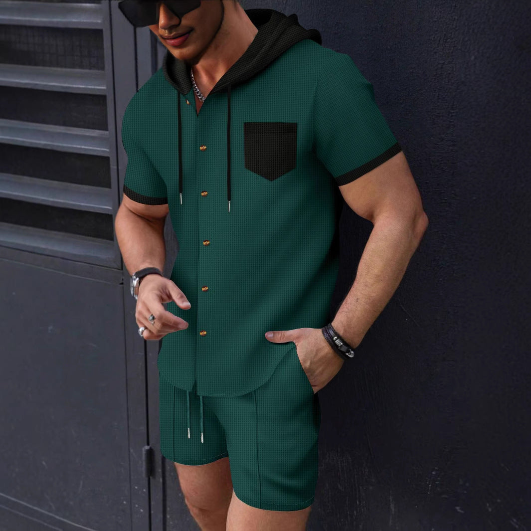 Herren Funktionales Kurzarm-Hemd mit Kapuze und Shorts Set Echoarchiv