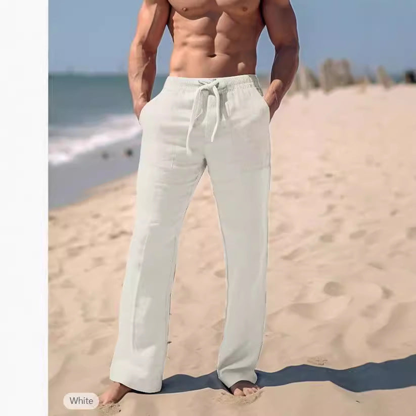 Herren luftige Sommerhose aus leichtem Leinenstoff mit verstellbarem Kordelzug Echoarchiv