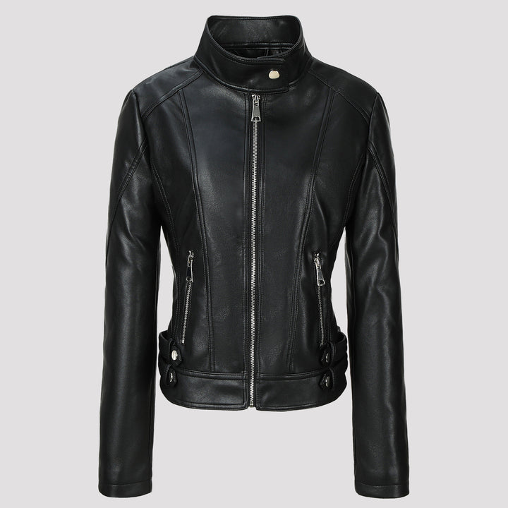 Damen Modische Kunstlederjacke mit Stehkragen Echo Archiv
