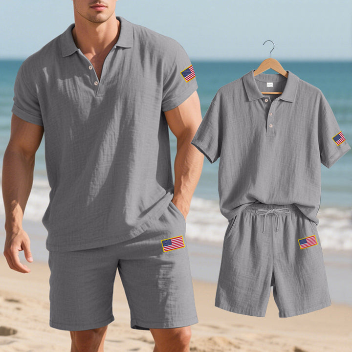 Herren Polo- und Shorts-Set mit gesticktem Länderflaggen-Motiv Echoarchiv