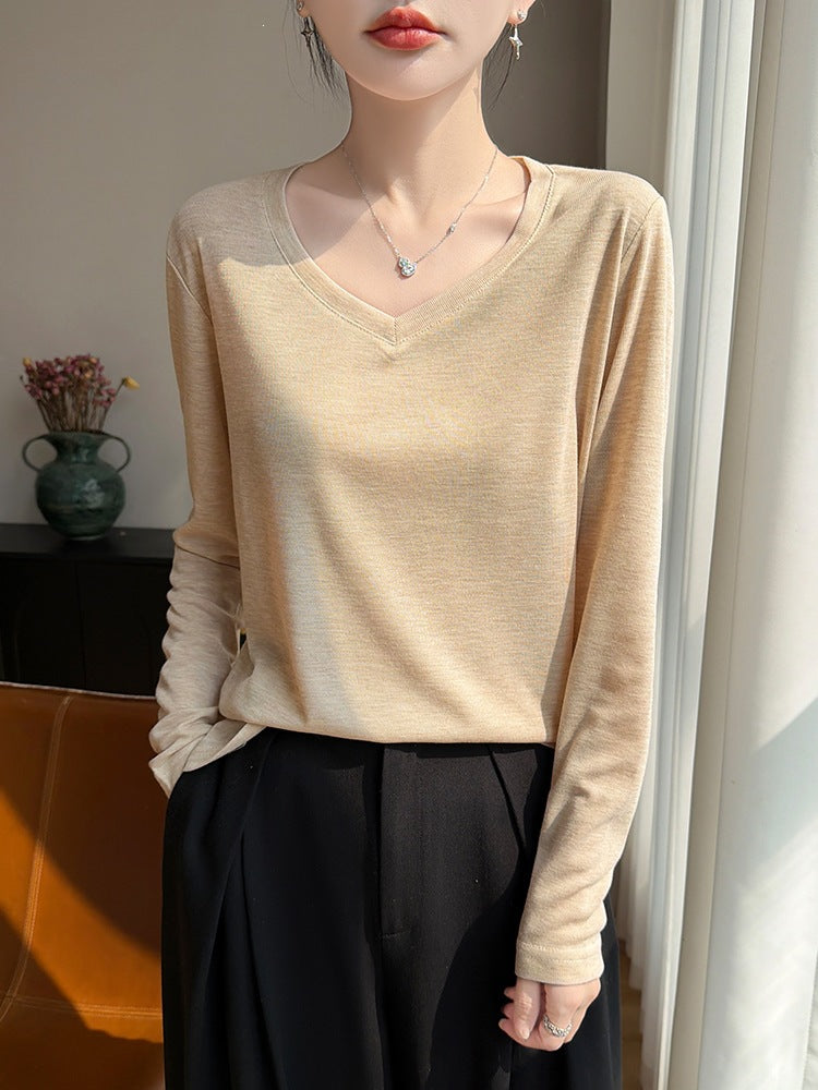 Damen Leichtes V-Ausschnitt-Feinstrick-Longsleeve Echoarchiv