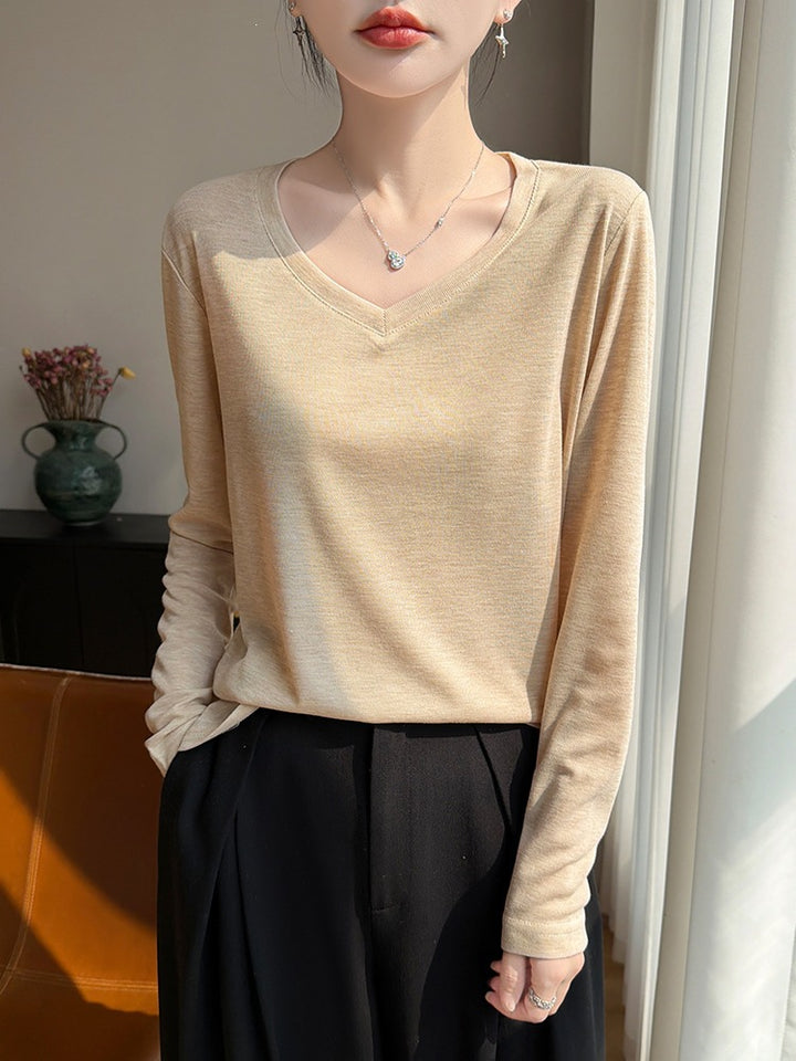 Damen Leichtes V-Ausschnitt-Feinstrick-Longsleeve Echoarchiv