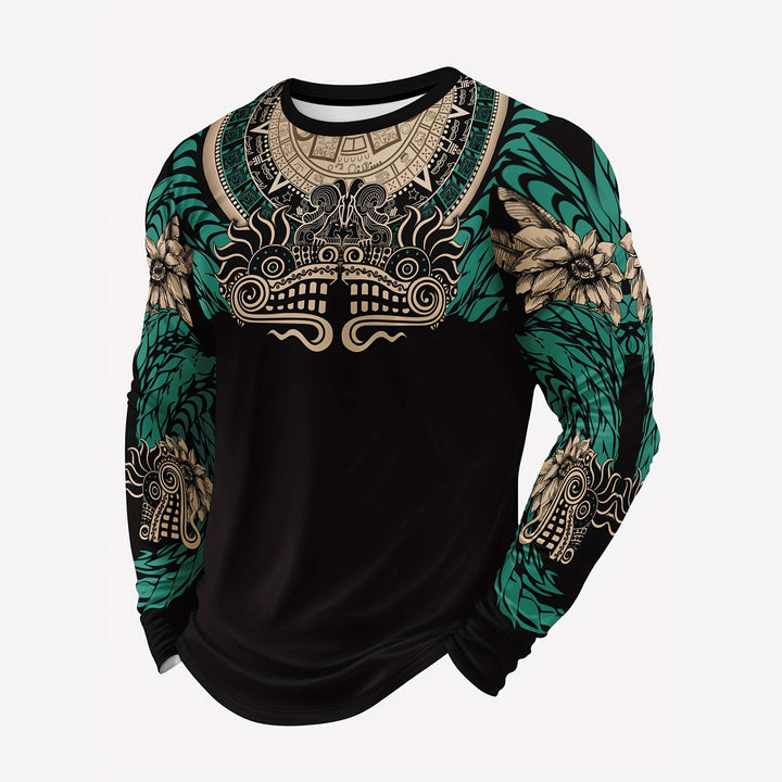 Herren Sportliche Langarmshirt mit einzigartigem Aztekenmotiv Echoarchiv