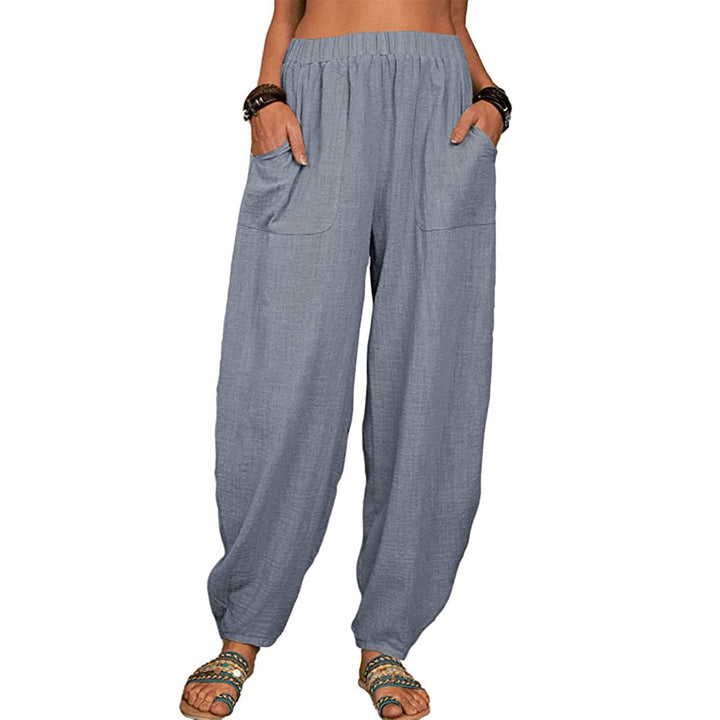 Damen nan lockere Leinenhose mit weitem Bein elastischem Bund und großen aufgesetzten Taschen Echo Archiv