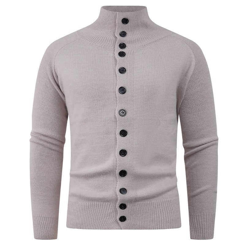 Herren Strickjacke mit modernem Stehkragen und Knopfverschluss Echoarchiv