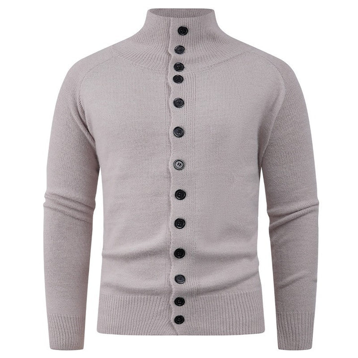 Herren Strickjacke mit modernem Stehkragen und Knopfverschluss Echoarchiv