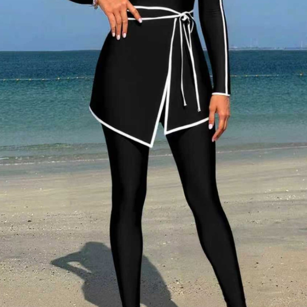 Damen modischer Langarm-Schwimmanzug mit Wickelrock Echo Archiv