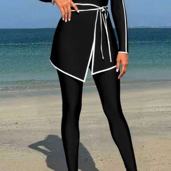 Damen modischer Langarm-Schwimmanzug mit Wickelrock Echo Archiv