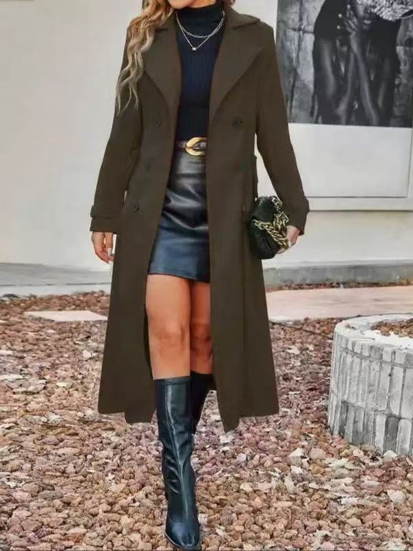 Damen nan langer taillierter Mantel doppelreihig mit weitem Reverskragen und verdeckten Eingrifftaschen Echo Archiv