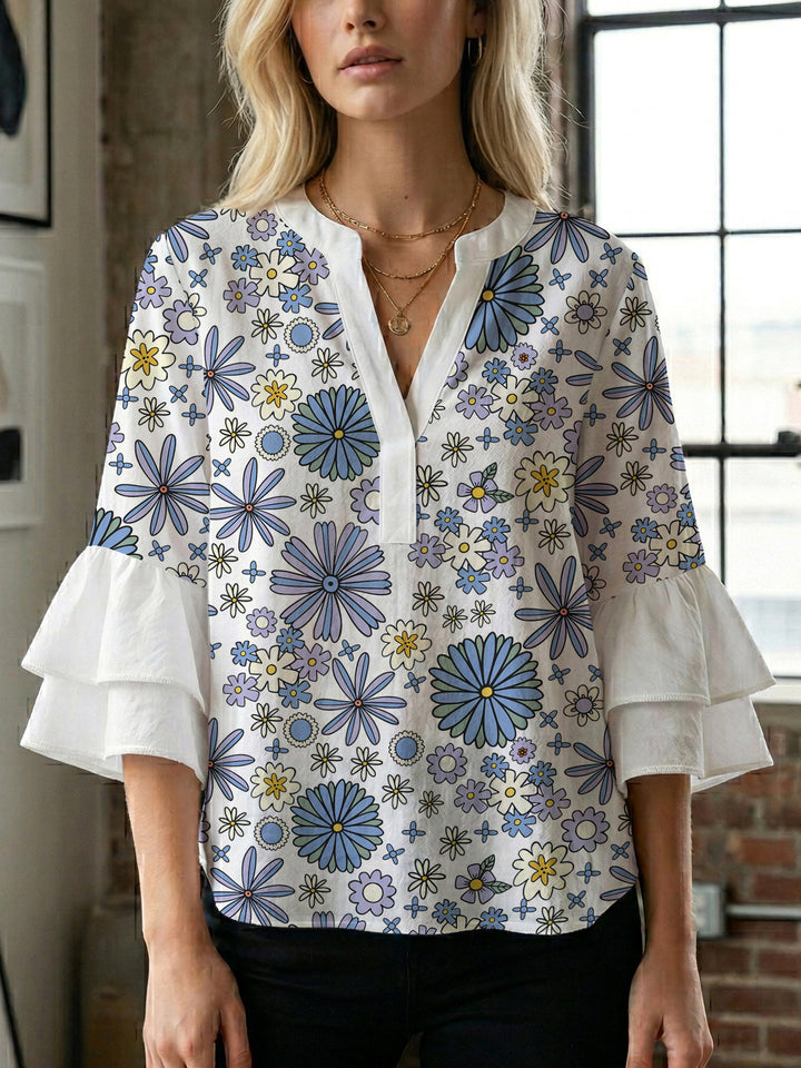 Damen Bluse mit voluminösen Ärmeln und floralem Design Echo Archiv