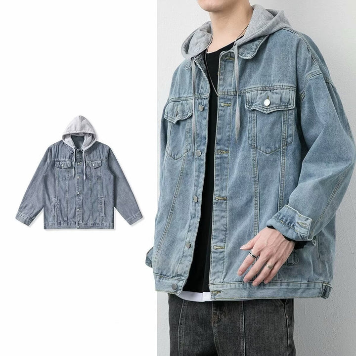 Herren Lässige Denimjacke mit integriertem Hoodie Echoarchiv