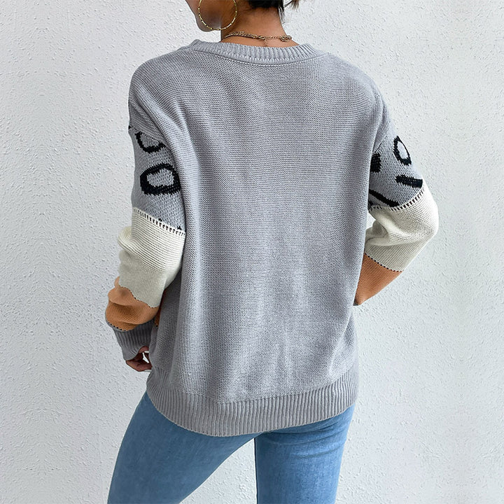 Damen Strickpullover mit Leopardenmuster und Blockstreifen Echoarchiv