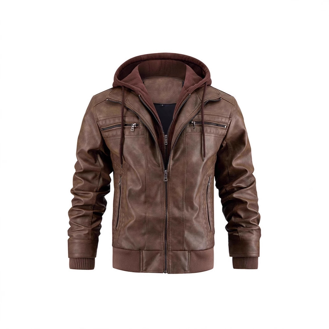 Herren modische Lederjacke mit abnehmbarem Kapuzenfutter Echoarchiv