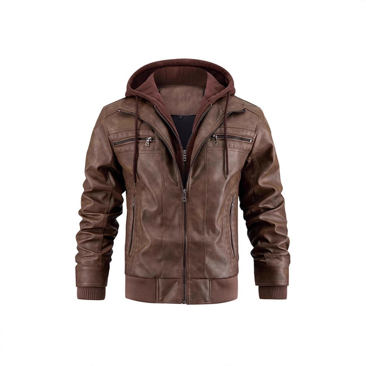 Herren modische Lederjacke mit abnehmbarem Kapuzenfutter Echoarchiv