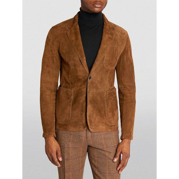 Herren Eleganter Wildlederblazer mit modernen Taschen und lässigem Schnitt Echoarchiv