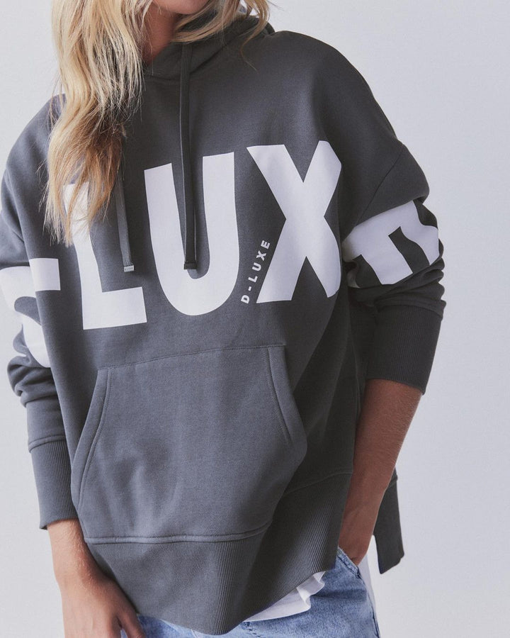 Damen Oversized Kapuzenpullover mit markantem Logoprint, Kängurutasche und Seitenschlitzen Echoarchiv